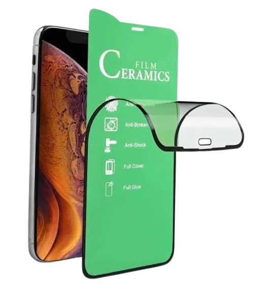 Película protetora cerâmica para celular, resistente a impactos e cobertura total da tela.