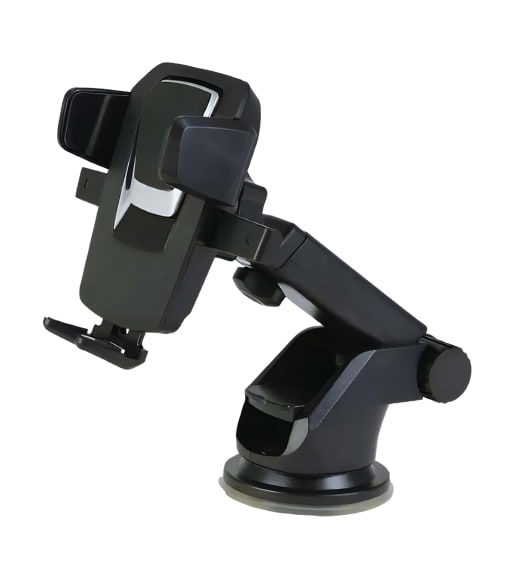 Suporte veicular com ventosa para celular, com fixação segura no painel ou para-brisa do carro.